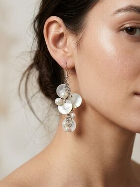Artisan Mother of Pearl Capiz Shell Chandelier Dangle Earrings Faux Pearl